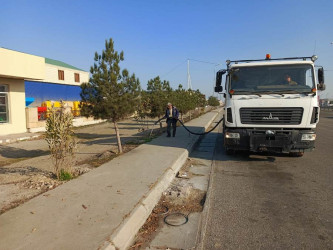 Goranboyda yeni salınmış yaşıllıq zolaqlarına aqrotexniki qulluq işləri davam etdirilir