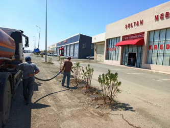 Goranboyda yeni salınmış yaşıllıq zolaqlarına aqrotexniki qulluq işləri davam etdirilir. Bu məqsədlə, ağacların növbəti suvarılması işləri görülür.