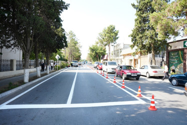 Goranboy avtomobil yollarında yol nişanlanması işləri aparılır