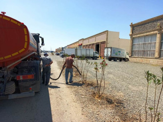 Goranboyda yeni salınmış yaşıllıq zolaqlarına aqrotexniki qulluq işləri davam etdirilir. Bu məqsədlə, ağacların növbəti suvarılması işləri görülür.