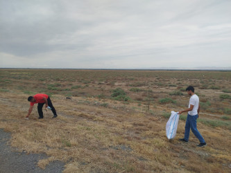 Goranboyda yol kənarında ağaclar suvarıldı, məişət tullantıları təmizləndi