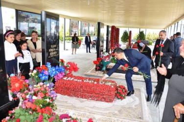 Goranboyda şəhid Vəliyev İlkin Səfail oğlunun doğum günündə məzarı ziyarət olundu, Şəhidlər Xatirə Bulağı istifadəyə verildi.